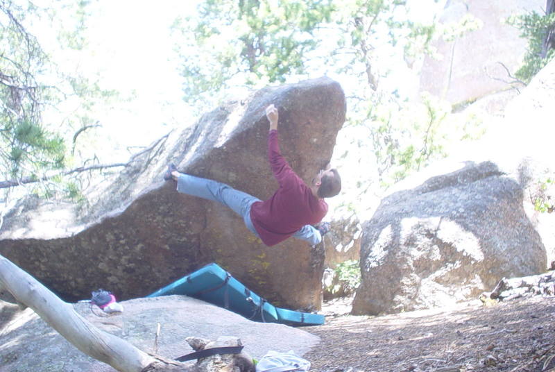 Just after the crux - now you have to work out to the apex and mantle over the top.