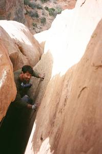 Tony Follows the second Pitch of Bell Tower (5.8?) in Colorado National Monument. Image by Joseffa Meir.