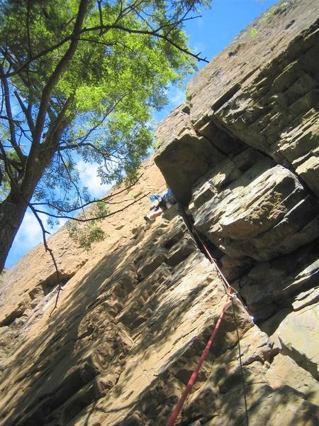 Climbing just above the crux.