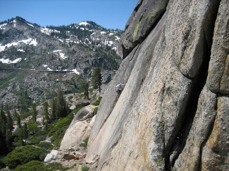 Brad on the slash.  A good view of the entire climb.  Photo by Joe LaBarbera.<br>
