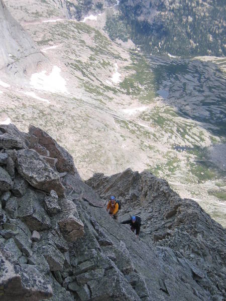 P7 above the 4th class narrow ridge crest and just 60' below the summit.