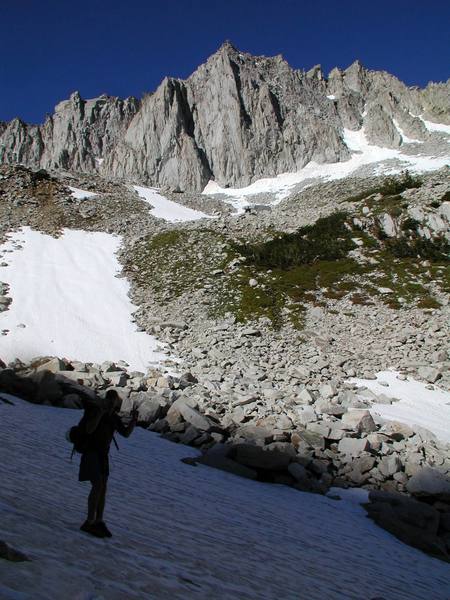 Hogum's Heroes is on clean face below the tallest peak in the photo