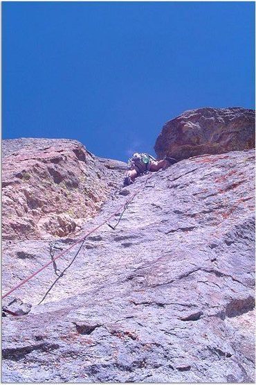 Brian leading the crux pitch that is WAY protected but fun, unique positions.