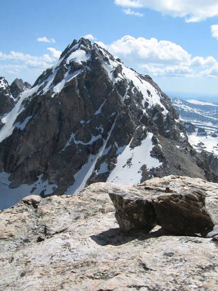 We only got to the top of the 2nd pitch.  This is a view of Middle Teton from the top of the chimney.