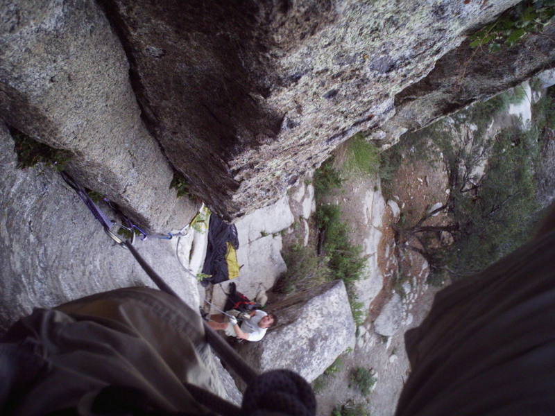 This is a mid-lead view down Easy Corner.  Ray is belaying. 7/20/06 