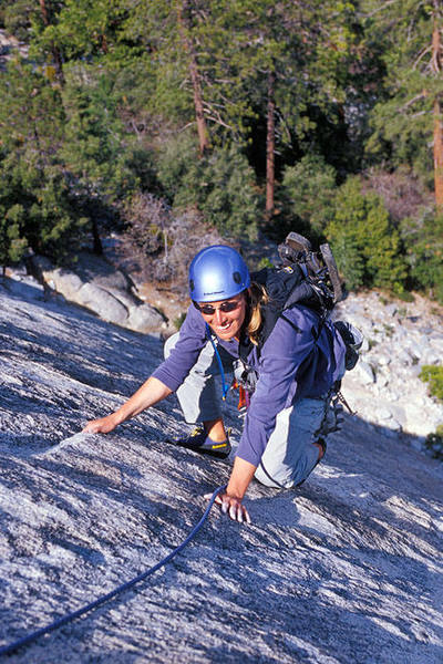 Marisa Fienup nears the top of P2 on the Tree Route.