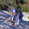 Marisa Fienup nears the top of P2 on the Tree Route.