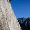 Marisa Fienup exits the 11b crux of a route that neighbors Pine Line.  To the climber's left are 2 excellent 5.10s which can also be top-roped from the tree above Pine Line.  