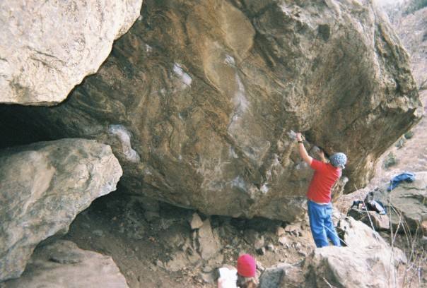 checking out the Maverick boulder in Clear Creek