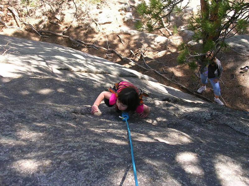 Erin, 3, playing on the great beginner rock of the Pear.  Too bad the new trailhead will make it pretty tough for newbies like Erin to get there.