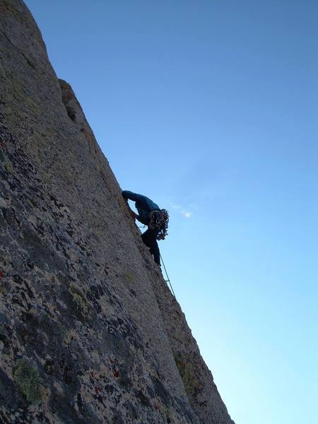 Gabe leading the famous "K-cracks".  Beautiful climb.  Photo taken from the 5.6 variation.