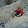 Christian climbing the first pitch of El Matador 5-10d