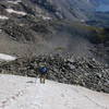 Hiking up the snowfield in Aug.