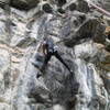 Pebby approaching the crux moves.