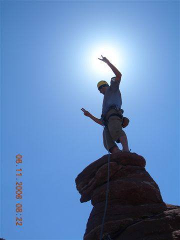 Atop 'Ancient Art' in the Fishers Tower area of Utah