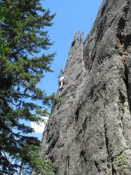 Fun friction climbing near the top.  Photo:  Burt Lindquist