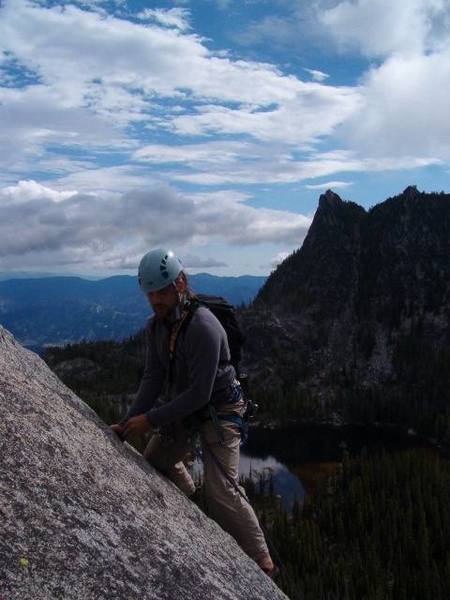 I am leading the last pitch on Toketie Buttress.