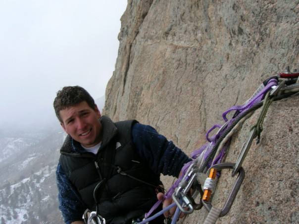 Spencer on at the 2nd station on Davis Face, SNOWING.