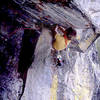 Andy Doehring on Spread Eagle Roof.<br>
This roof fell away in 1980 and the route no longer exists.<br>
Photo by Blitzo.