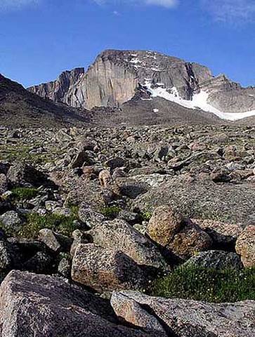 Long's Peak Diamond and boulderfield.<br>
<br>
Photo by Blitzo.