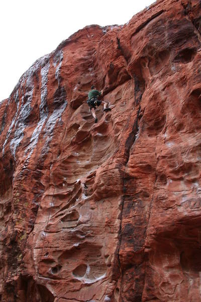 Route photo with Bro Jason climbing in the rain; sometimes this route is sheltered during rain!!