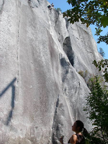 Climbers at the top of Penny Lane.  Crime of the Century looms in the foreground.