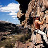 John Shewchuk bouldering near Telluride.
<br>

<br>
Photo by Blitzo.