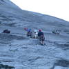 The conga line on Grack. In order to miss the crowd we waited until 1/2 an hour before dark and then ripped up the thing in two pitches with a bit of simul-climbing.