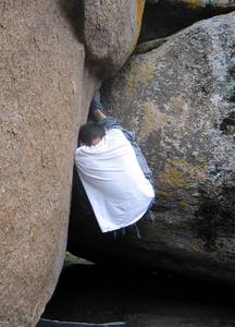 Some climber on Life Without Parole.  Photo by G.J.