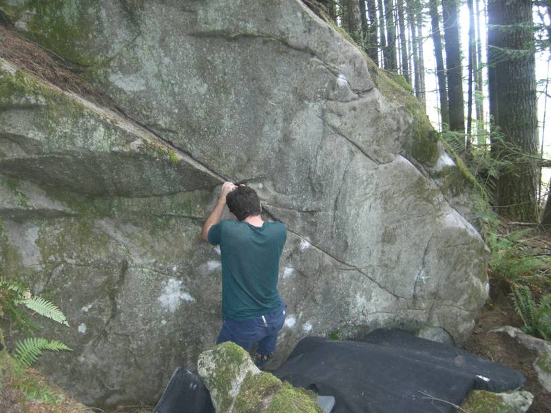 Simon Kline finds his feet to make the long reach to the crimper on Sky's Fly Bye.