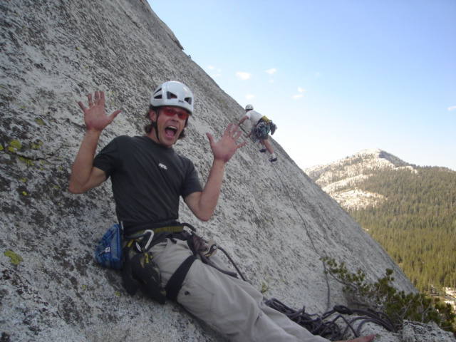 Yours truly belaying Greg Barnes on the first pitch of On the Lamb