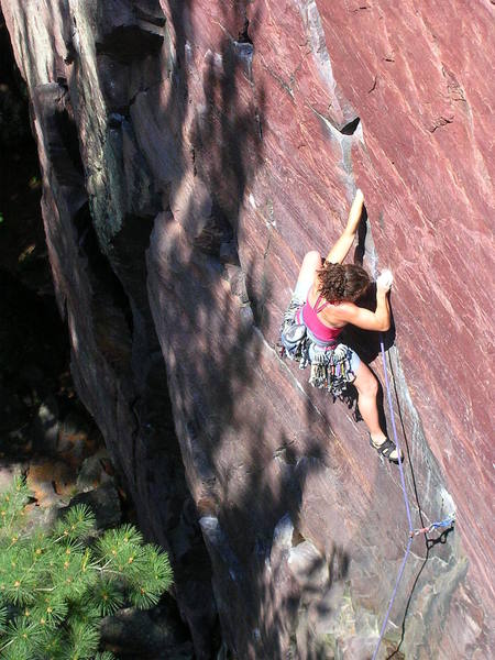 Kayte Knower enthralled in the first crux of Upper D.