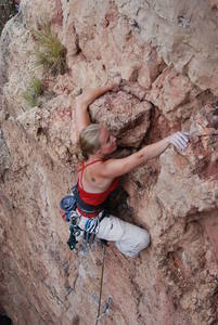 Sarah above the second bolt.