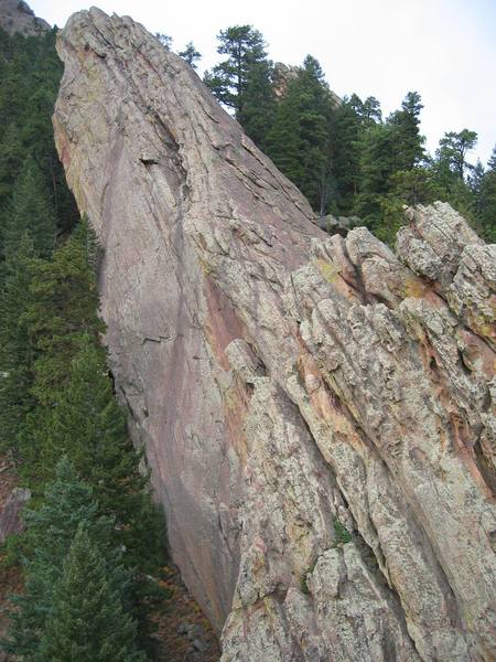 This rock is the last pitch (full length pitch).  The route runs right along the left hand side of the exposed ridge.