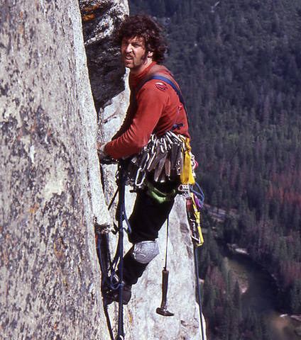 Mike Corbett on Muir Wall.<br>
Photo by Errett Allen.