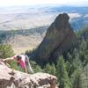 Tony Bubb nears the top of the Lost and Found Flatiron. Photo by Bill Wright, 10/06.