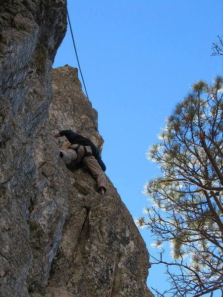 My father heading up the final moves on his first day climbing outside