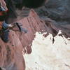 Bolt Ladder about two pitches from the top, Colorado NE Ridge of King Fisher Tower 2006.