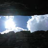 Looking up toward the rap anchor from the corridor below the Pear's summit.