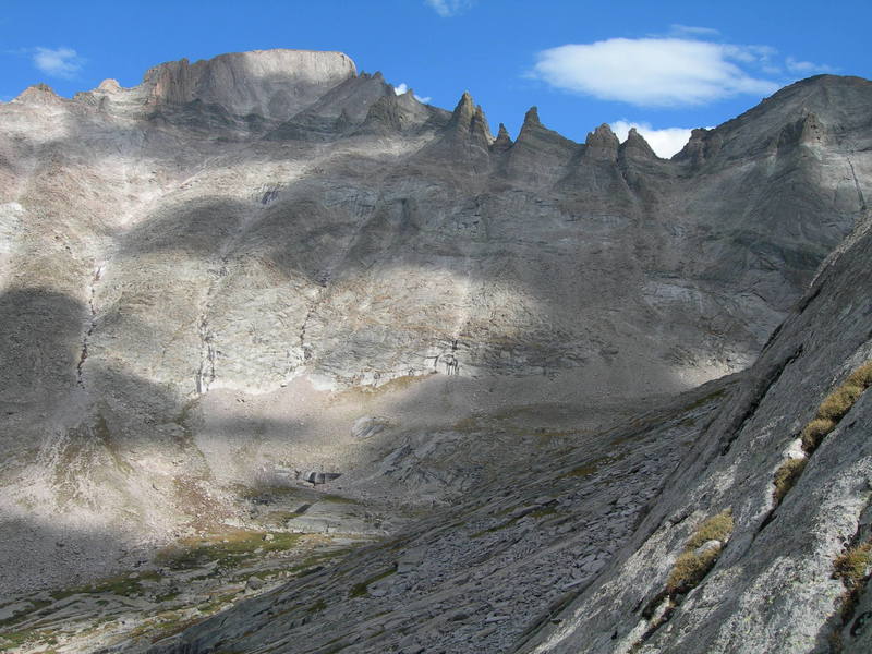 Longs Peak and The Keyboard of the Winds as seen from Spearhead Cirque.