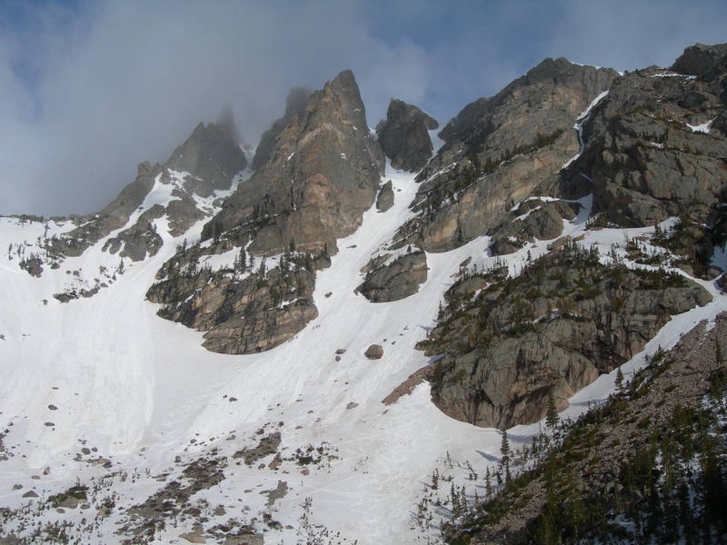Dragon's Tail and Dragon's Tooth Couloirs, Flattop.