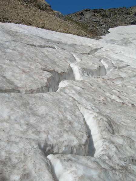 Crevasses at the top of Ptarmigan Glacier.