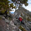  Ben Williams on the Chaos Canyon side of Hallett's East Ridge.