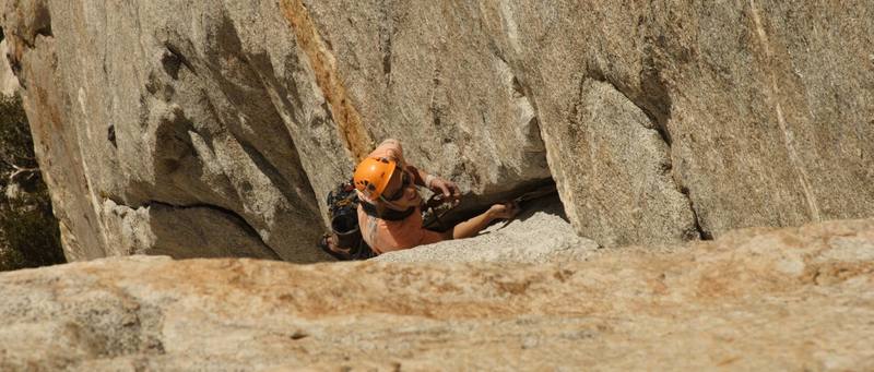 Charlie, placing gear on the second pitch of Open Book.<br>
