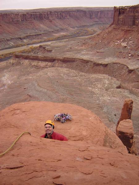 AT the top of the 3rd pitch, belaying the second on the final 3-move 5.6 to the true summit.  