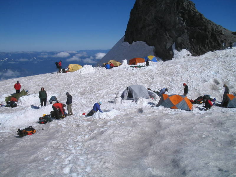 Working in the kitchen at Camp Muir on Rainier.  