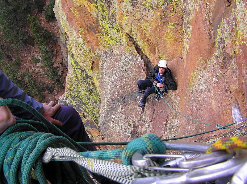 Mark Pierson nears the P4 belay. Nov 4, 2006. Photo by John Fernandez.