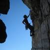 I'm just past the crux on Le Teton. Photo by Kayte Knower