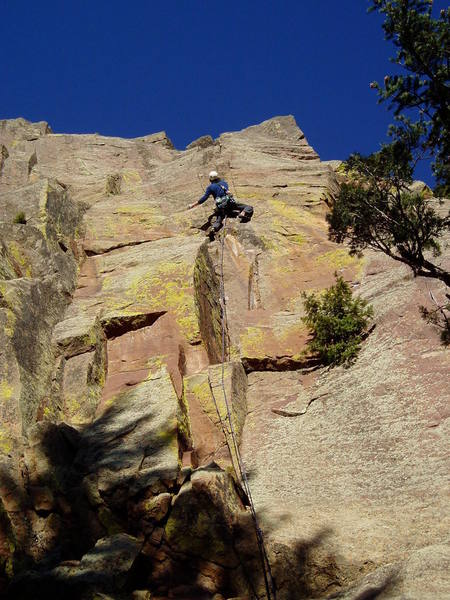 Above the crux. What's with the dark blue skies above Zip Code?