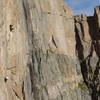 Sandy at the hanging belay after the traverse pitch.  The picture is taken from Pervertical Sanctuary.